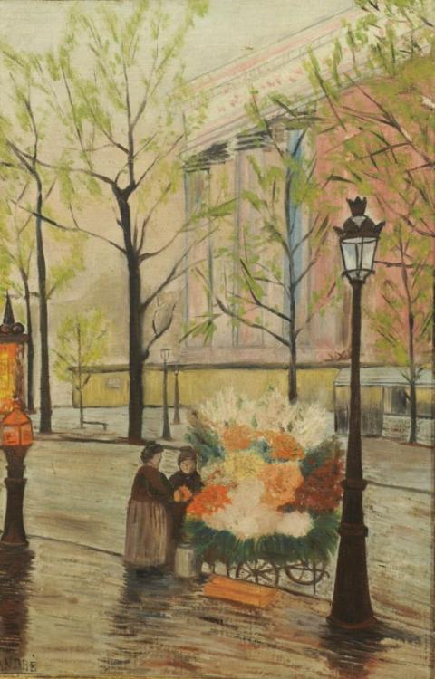 Marchande de quatre saisons devant l'Église de la Madeleine à Paris. -  Albert André  1934French  18
