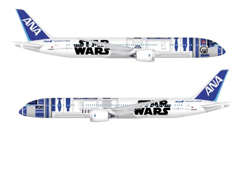 archatlas:  Boeing & ANA unveil R2-D2 Dreamliner Star Wars theme music played and Storm Troopers held guard as the hangar doors began to open. Within moments, a Boeing 787 “Dreamliner” painted with likeness of R2-D2 emerged to a cheering crowd