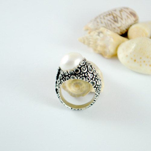 Some ocean theme jewelry - sterling silver ring with 13mm pearl. Available here