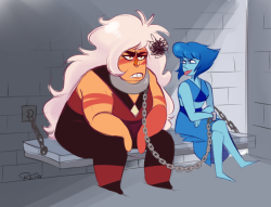 zappho:Lapis &amp; Jasper-Anne are not breaking out of prisonridiculous crossovers at 3 am are my fortéhehe X3