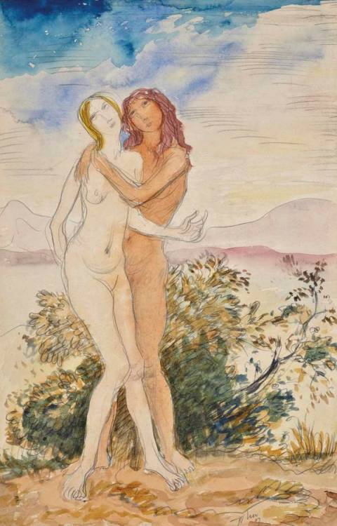 youcannottakeitwithyou:Augustus Edwin John (Welsh, 1878-1961). Two nudes in a landscape.