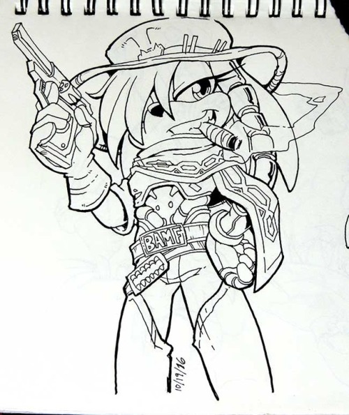 Inktober 2016, Julie-su cyborg cowboy.  Patreon  •  Ko-fi •  Tumblr  •  Inkbunny  •  Furaffinity