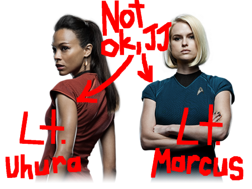 thetrekkiehasthephonebox:  The Reboot’s Uniforms & Why They Are Sexist Why are you ranting about this? you ask rhetorically. I ignore the facetiousness of your tone and tell you anyway. Starfleet is a para-military organization. It’s structure