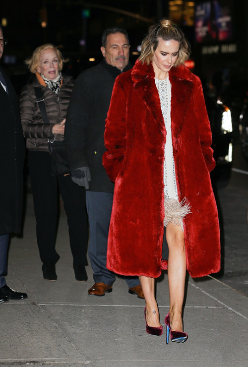 weheartfandom:SARAH PAULSON  arriving for an interview on The Late Show with Stephen Colbert on Thur