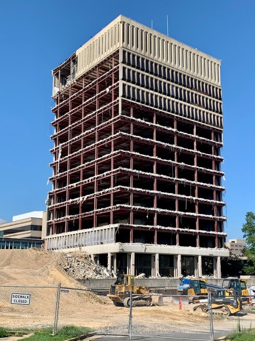 Deconstruction of Modernity III, Demolition of Massey Building, Fairfax, 3 July 2019.Lower: Fairfax 