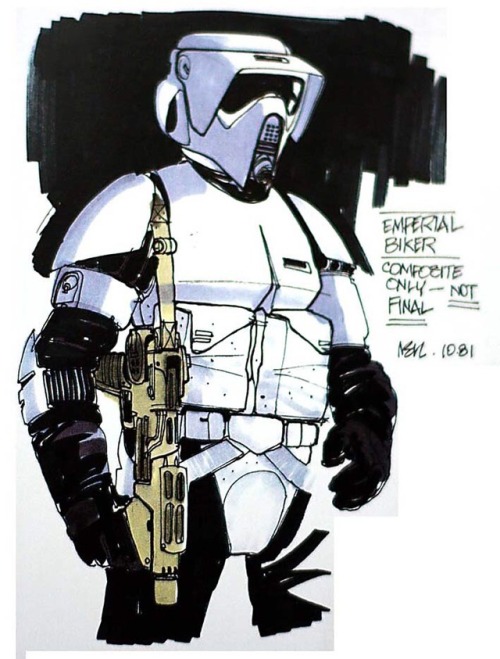 Speeder Bike/Scout Trooper/Scout Walker concept art by Nilo Rodis-Jamero, Joe Johnston, and Ralph Mc