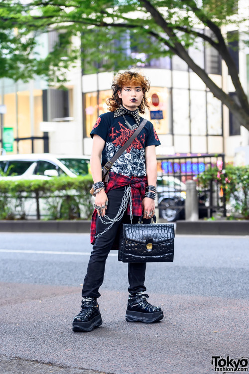 tokyo-fashion:18-year-old Japanese student Kentaa on the street in Harajuku. His look includes a res