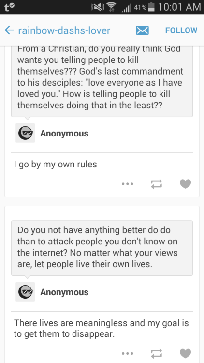 mockeryd:  sassmasterkurapika:  Everybody, please report this blog! He is continually trying to get trans members of tumblr to “fix” themselves- or commit suicide. He claims to do it in the name of God. People like this need to suck up their tears