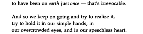 bellsofatlantis:Rainer Maria Rilke, from Duino Elegies; The Ninth Elegy, tr. A. Poulin, Jr.