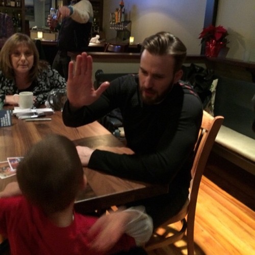 “Michael giving #ChrisEvans #CaptainAmerica a high five!” x