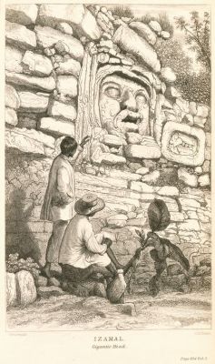 humanoidhistory:  “GIGANTIC HEAD” – A scene from the ancient Mayan ruins at Izamal in Mexico, illustrated by artist-architect Frederick Catherwood (1799-1854) who traveled to Mexico and Central America in 1839/1840. (New York Public Library) 