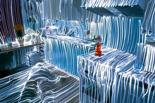 Night Kitchen A kitchen in Finland appears charged with energy—actually lines of LED light scr