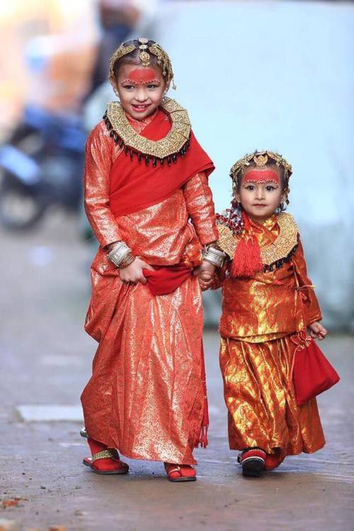 Girls dressed for the ritual of Ihi, NepalIhi is a ceremony in the Newar community in Nepal in which