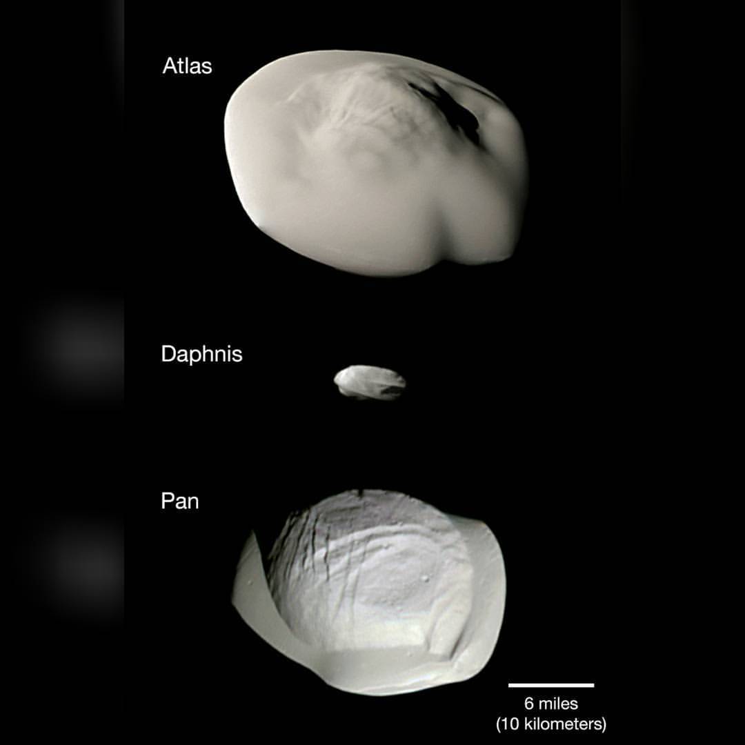 Atlas, Daphnis, and Pan #nasa #apod #esa #ssi #jpl #cassiniimagingteam #atlas #daphnis