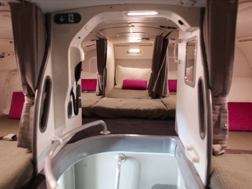 The crew rest area on a Boeing 787 Dreamliner