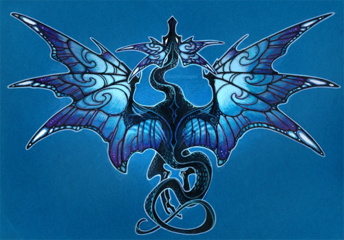 Dragon with glass-wings~.Acrylics on A4 blue cardstock. :DPrints and CommissionsTwitter - deviantA