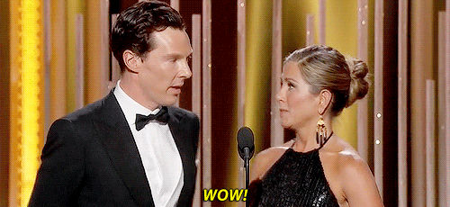 elennemigo:rominatrix:Benedict Cumberbatch meeting Jennifer Aniston on stageI know they’re acting bu
