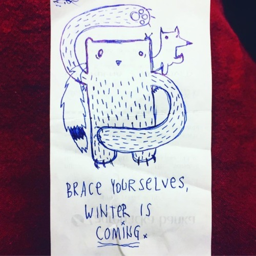 Brace yourselves, winter is coming… not. Train sketch on a receipt#fox #bear #winter #sketc