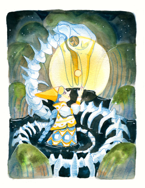 Inktober 20 - Remains - The Last Egg - Ink, watercolors, white gel penI love those old pointy prince