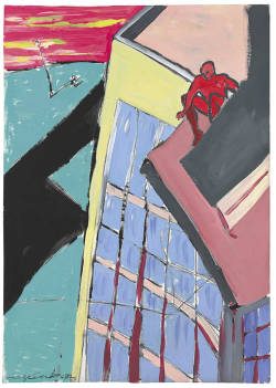 thunderstruck9:  George Condo (American, b. 1957), Red Jumper, 1982. Acrylic on paper, 106.7 x 75.6 cm.