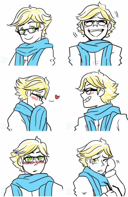 qookyquiche:  And once again I decide to procrastinate. Even more rough-ish doodles of Glasses!Adrien expressions. Actually, each image is separate but I decided to just lump them together in one file for now - w -Well, they’re also free to use as