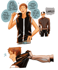 sevenfivetwo:  SHANCE ♥ feat the “boyfriend shirt” thing…shiro is so beefy and lance is a noodle (also, keith make me a sandwich!) from twitter! 