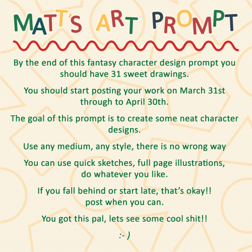 mattydraws: pst, tell all your art friends about this art prompt ’ - #AdventureAprilA fun, f