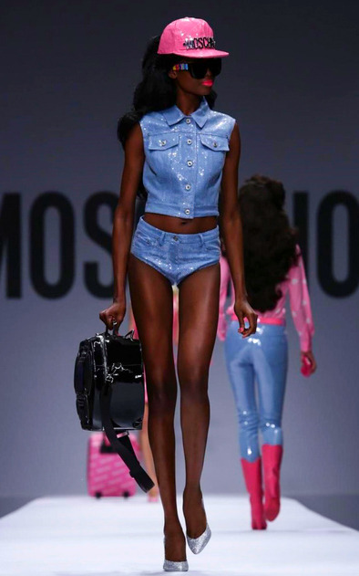 fkatwigs:  rick-owen:  Moschino S/S 15  literally black barbie 