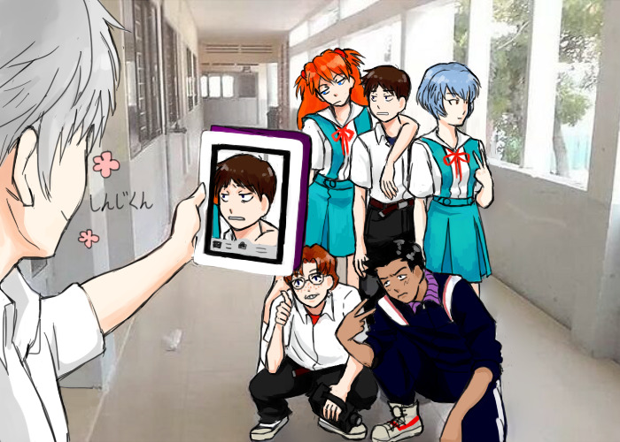 kageyamasnosebleed:  eva version of that selfie meme but kaworu would totally just