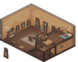 thedeathecchi: pixelartus:  Link’s House - Breath of the Wild Pixel Artist: JJoploo Source: pixeljoint.com   Oh my gods he hung up the champion weapons I’m crying 