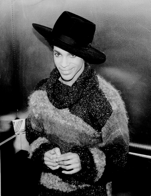 Prince at Gatwick airport in West Sussex, UK., 1986.