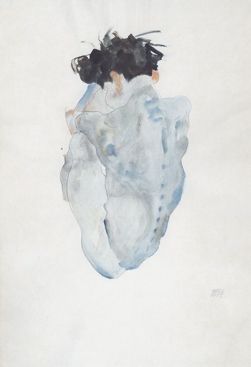 stupidshadows:  Errikos Andreou - Untitled / Egon Schiele - Kauernder