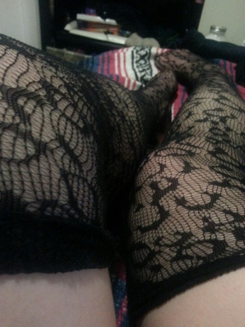 Step 1: Find old ripped fishnet tights whilst porn pictures