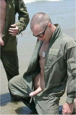 manly-muscular-machos:  MILITARY MEN:  Taking a dip in the water, these hot men cannot resist exposing their hard cocks! Enjoy your erotic fantasies with My Male Gaze: Manly Muscular Machos and More!