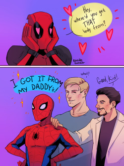 koniks:  sountrack: PSY-daddy ^0^At first, it had to be a reference to the fact that Tony designed the costumes for Peter, but something went wrong.