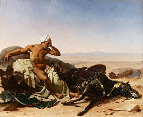 hadrian6:An Arab Mourning the Death of his Horse. 1812. Jean Baptiste Mauzaisse. French 1784-1844. oil/canvas.       http://hadrian6.tumblr.com