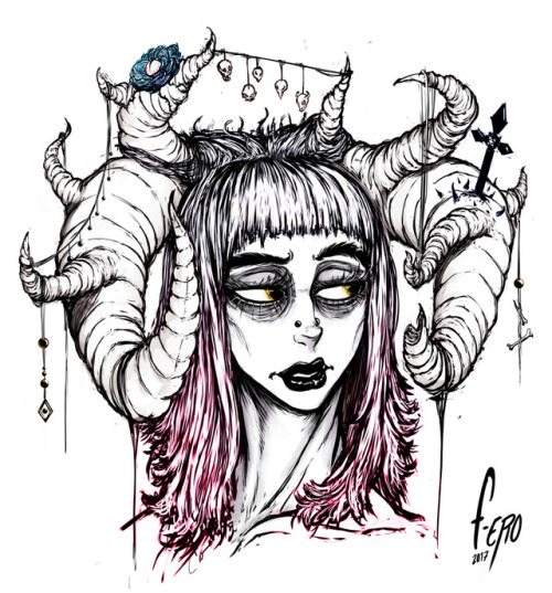 f-ero: Random demon lady + process gif (I polish too much imo).Something littlebit different his time around. This whole thing was more of a meditative piece for me than anything else, I hope you like it~  Twitter // PIXIV // Support F-Ero with a tip