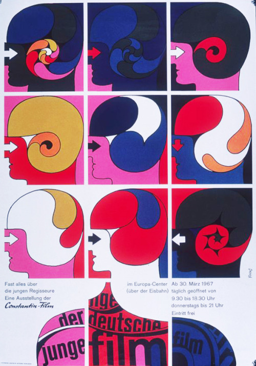 Finos, illustration for exhibition poster The Young German Film, 1967. Berlin. Constantin Film. Via 