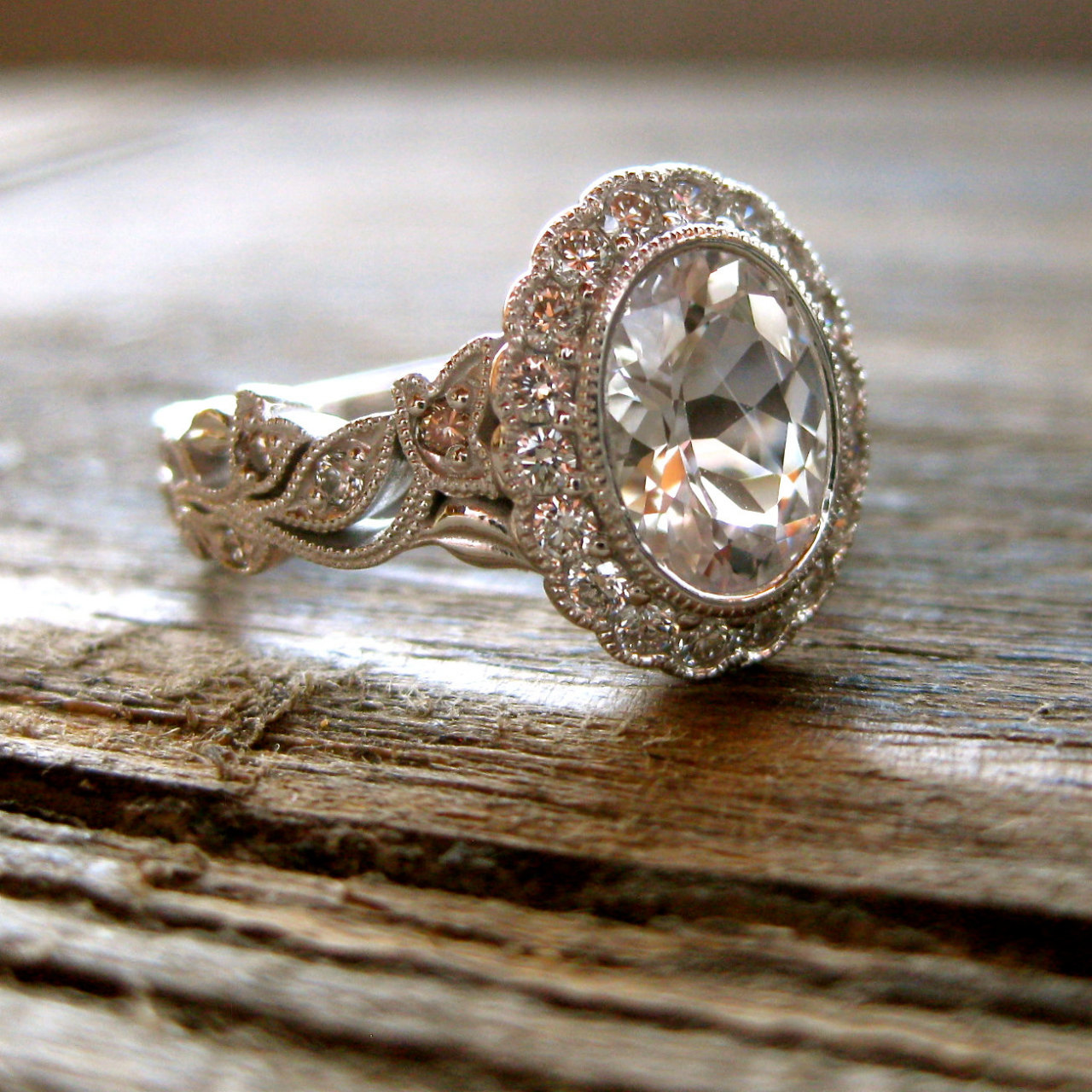 hallelujahweddings:  White Sapphire and Diamond Engagement Ring by Adzia’s Jewelry
