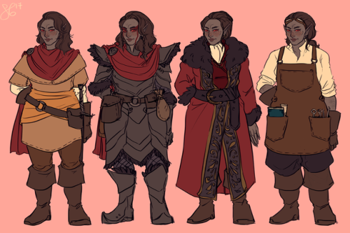 outfit lineup for maerwyn - everyday, battle, formalwear, smithing/workshop