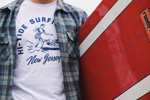 “Hi-Tide Surfing Club” vintage t-shirt and crewnecks I designed for Hi-Tide records! I really love t