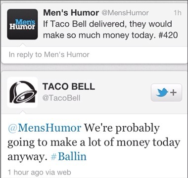 swannsavior:  Whoever runs the Taco Bell twitter is pretty cool. 