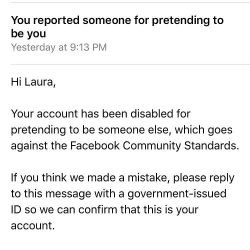 facebook deleted my account for impersonating