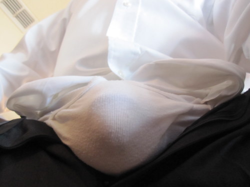 bidad91:  Getting ready for church is morning.  Nice clean, tight cotton Gs always feel great.  Always wanting to poke out a little from my suit pants fly.  Such a great view, I really like my big cockhead breaking out.  More posts soon on the escape