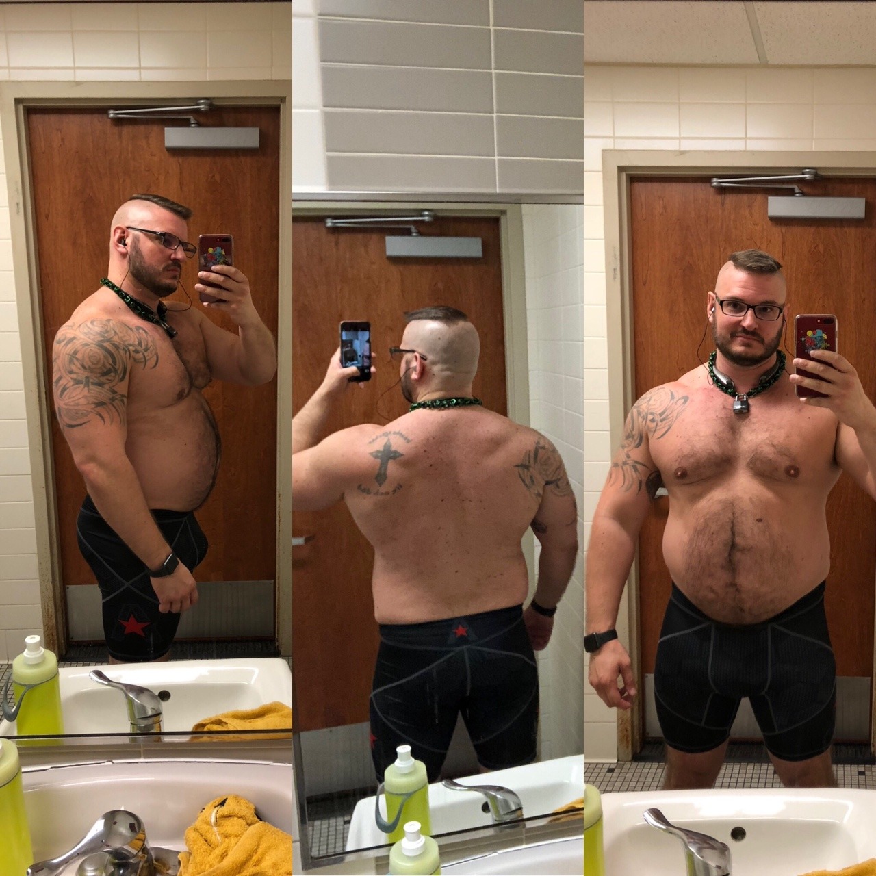 pleep1: Not flexing vs flexing… turning into a thicc musclebear and loving it!