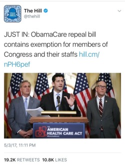 mmmmmeeeeeehhhhhhh:  weavemama:they are literally taking away healthcare from poor people who need it the most and giving it to the rich…. the ones who need it less  “We hate this and it’s terrible! But we’re keeping it for ourselves”  ^^^exactly