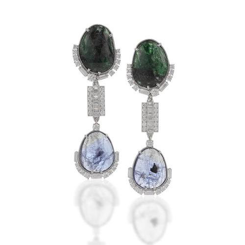 Amazing Tsavorite and Tanzanite Slice Earrings from Lester Lampert