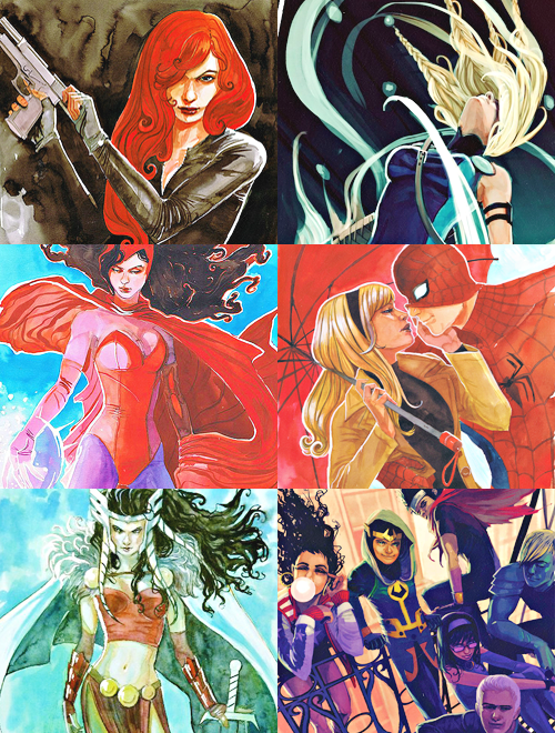 homovikings:  Favorite Artists Meme → Stephanie Hans  ↳ ft. Natasha Romanoff, Brunnhilde, Wanda Maximoff, Gwen Stacy, Peter Parker, Lady Sif, the Young Avengers, Amora the Enchantress, Illyana Rasputin, Thor Odinson, Kid Loki, Leah, and Anna Marie