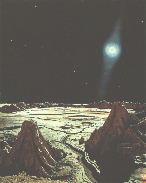 70sscifiart: Chesley Bonestell envisions the surface of Mercury
