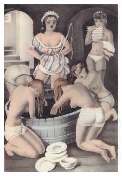 agracier:  French erotic illustration from the 1930s - as if this were the way dishes are washed in Parisian restaurants …